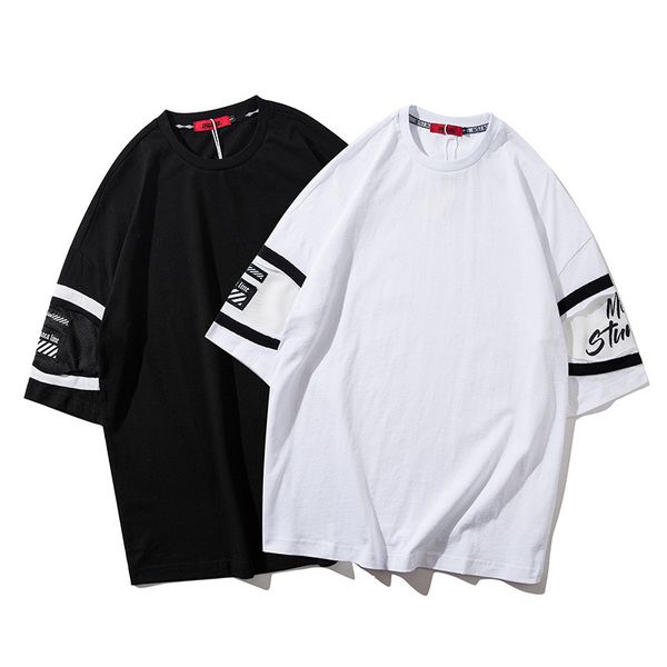 

2018 summer europe and the united states original high street loose shoulder sleeves printed hip hop short-sleeved t-shirt, White;black