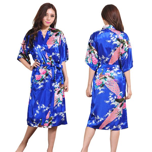 

silk satin wedding bride bridesmaid robe floral bathrobe long kimono robe night bath fashion dressing gown for women, Black;red