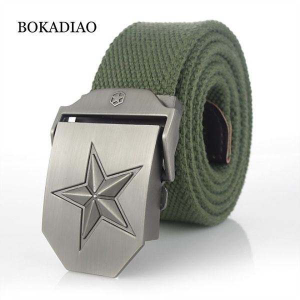 

bokadiao men&women canvas belt luxury 3d star metal buckle jeans belt army tactical belts for men waistband strap male, Black;brown