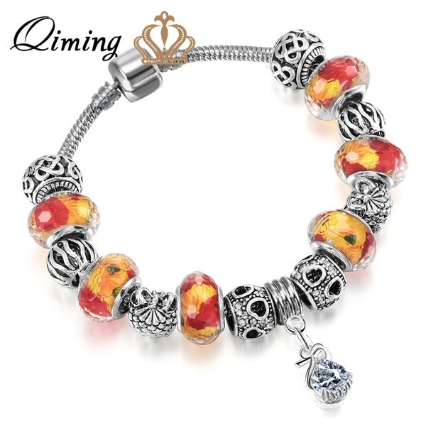 

qiming beads bracelet female sunflower stone colorful cz zircon korean jewelry accessories silver bracelets bangles women gifts, Golden;silver