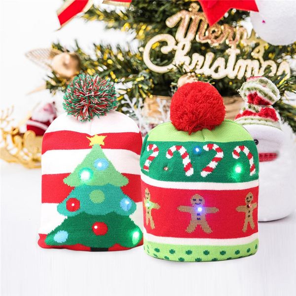 

led christmas hat knitted hat beanie crochet warm fashion wool cap xmas winter hats soft christmas party kids 50pcs t1i904