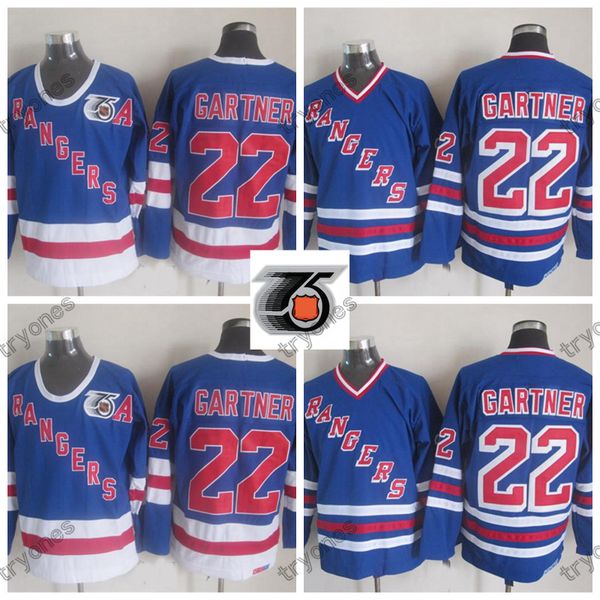 

vintage new york rangers mike gartner hockey jerseys mens 75th 1991-92 22 mike gartner stitched hockey shirts m-xxxl, Black;red