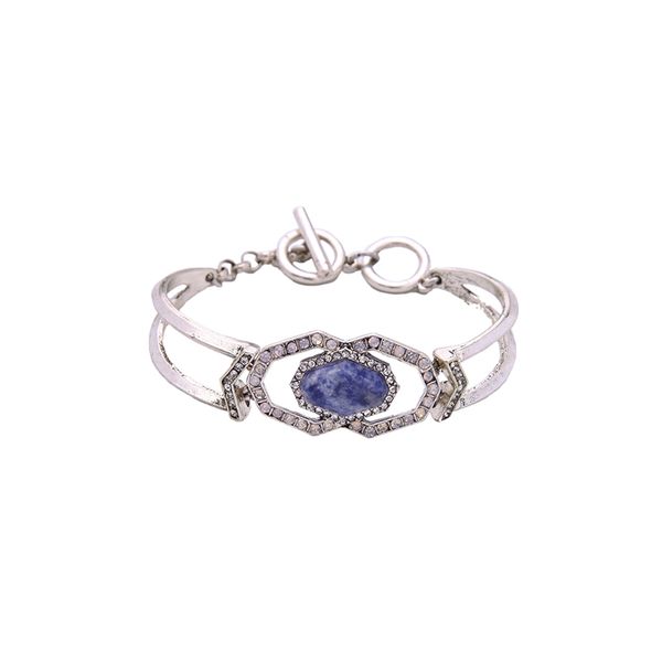 

fashion antique silver color women accessories crystal inlaid stone blue cuff bracelet 2016 new arrival, White