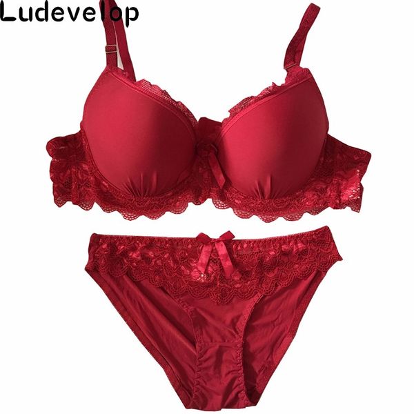 

ludevelop new arrival big size bra set 40-48cd cup women push up lace bra brief sets brassiere dentelle femme underwear set, Red;black