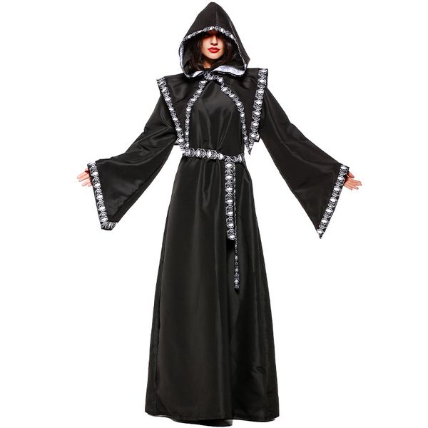 

women's dark witch costume sorceress witches outfits black long dress gown witch robe halloween costumes clothing, Black;red