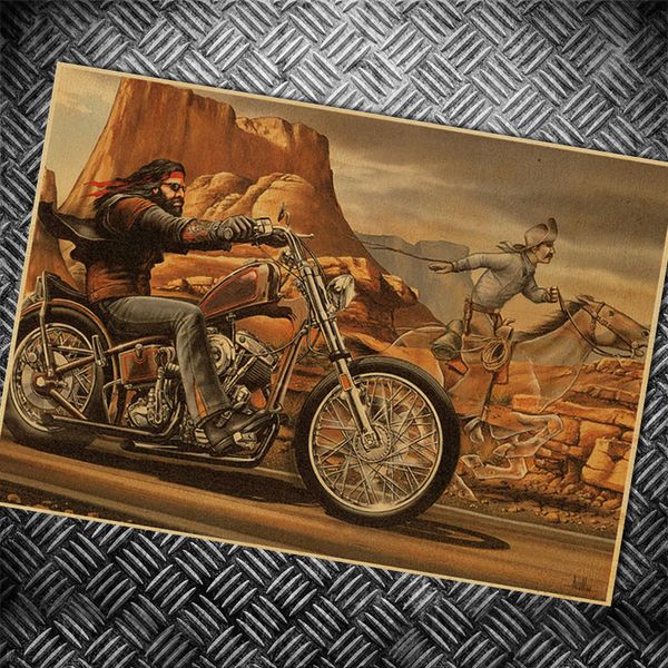 

route 66 motorcycle paper vintage poster retro print picture old p bar cafe antique wall sticker decor 42x30cm