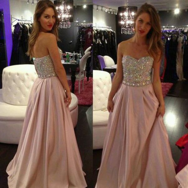 

new pink sweetheart off shoulder prom dress beaded crystal sleeveless long evening dresses vestidos de fiesta, Black