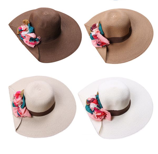 

2016 new fashion flower sun hat summer hats for women wide big brim women hat summer ing, Blue;gray