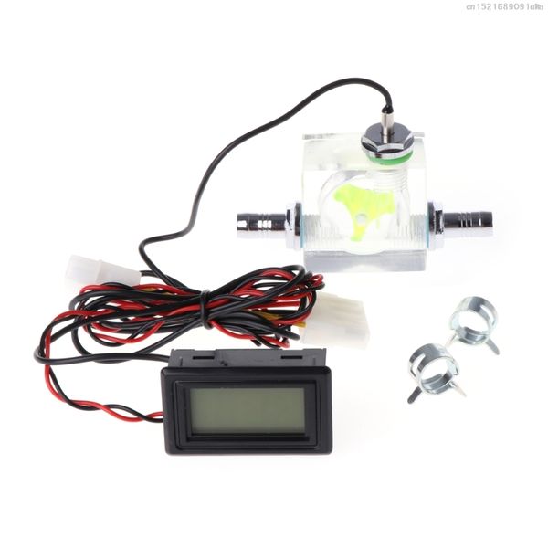 

water liquid cooling 3 way flow meter with thermometer blue led g1/4 fitting