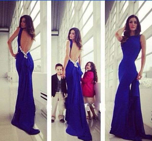

open back most popular long mermaid evening dresses royal blue prom party dress custom made appliques evening gowns sweep train, Black;red
