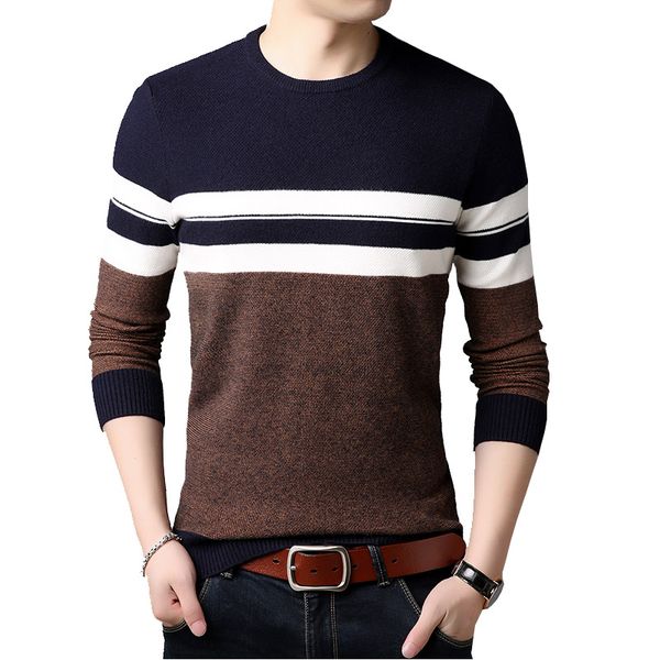

2018 new autumn casual sweater men o-neck slim fit men sweaters cotton pullovers patchwork clothes eslite hyun, White;black
