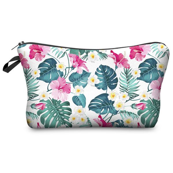 

pacgoth 3d tropical flowers leaf print women cosmetics bags organizer makeup necessary for travel cosmetic case with zipper