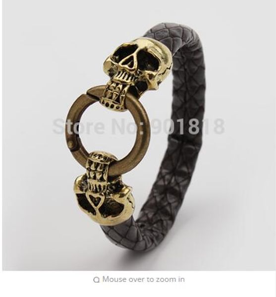 

1set /lot hole size 5*11mm zinc alloy vintage antique silver skull bracelet connector for flat leather cord findings f1973, Blue;slivery