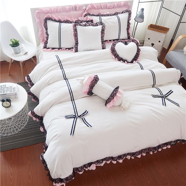 Thick Fleece Warm Princess Lace Bedding Set Winter Flannel Duvet Thick Fleece Warm Princess Lace Bedding Set Winter Flannel Duvet Cover Bed Skirt 3