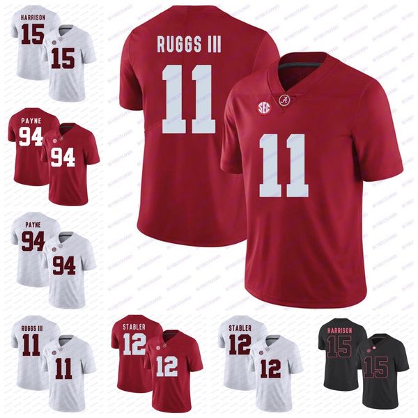 

ncaa alabama crimson tide 94 da'ron payne 15 ronnie harrison 12 ken stabler 11 henry ruggs iii white red black college football jerseys, Black;red