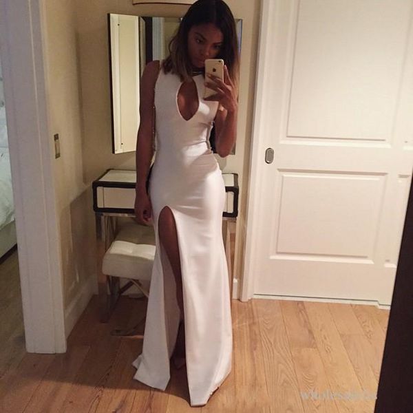 

mermaid v neck split evening dresses 2018 new sheath simple white royal blue floor length prom party gowns vestios de novia, Black;red