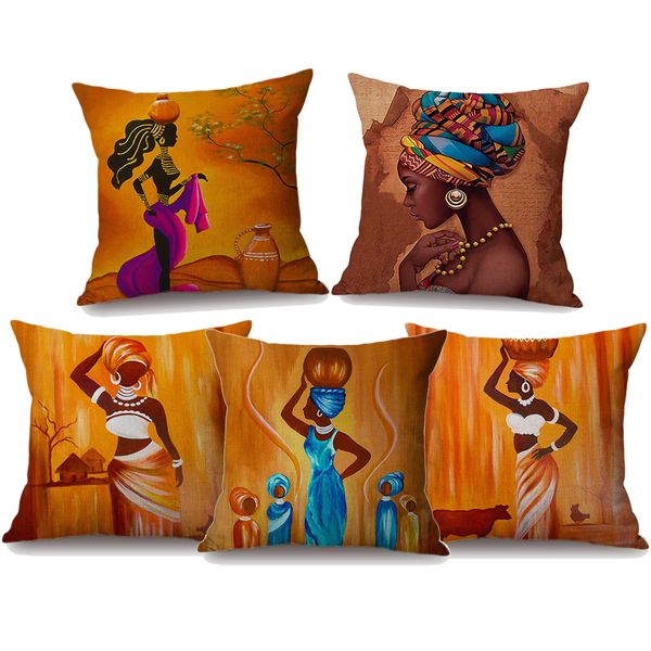 African Oil Painting Lady Girl Art Cushion Covers Fashion Africa