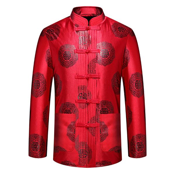 

male vintage jacket traditional men mandarin collar tang casual long sleeve chinese style coat sclassic red flower outwear, Black