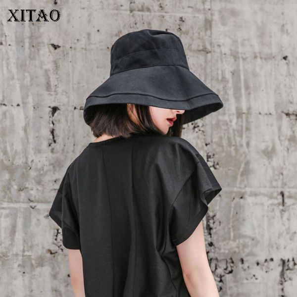 

xitao] europe summer new arrival 2018 casual women solid color sun protection accessories female bucket hats kzh2326, Blue;gray