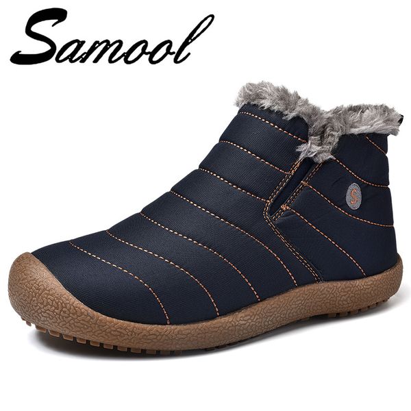 

fashion solid color warming fabric winter men's cotton boots round head male footwear snow boots ankle botas hombre sx4, Black