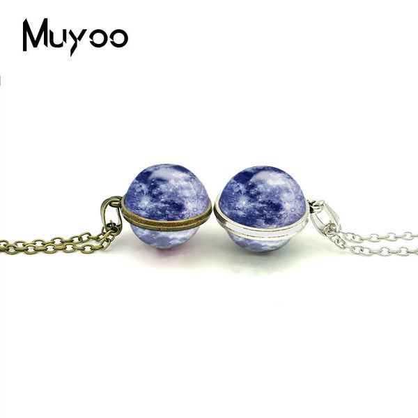 

2018 new 8 different color moon double sided necklace full moon jewelry lunar space pendant silver glass cabochon pendants