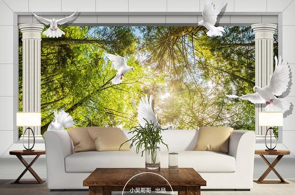 

wall papers home decor living room roman column forest pigeon 3d tv backdrop customized wallpaper for walls