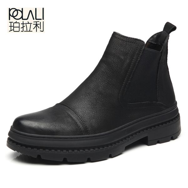 

polali 2017 autumn winter vlevet retro men boots comfortable zipper brand casual shoes split leather snow boots shoes, Black
