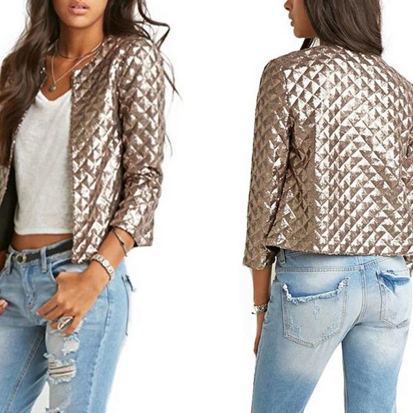 

women jacket coat elegant solid gold sliver noble cardigan jacket for women lady cool outerwear coat, Black;brown