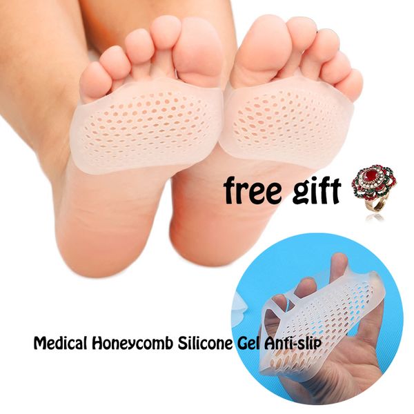 Solette mediche in gel di silicone a nido d'ape antiscivolo per metà dell'avampiede per scarpe con tacco alto Solette per dita dei piedi per alleviare il dolore