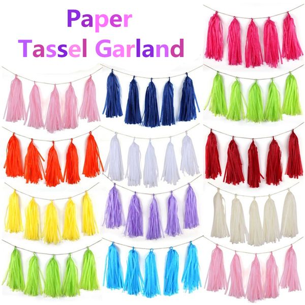 Wholesale-HOT 5 x Tissue Quaste Girlande Papier Banner Party Supplies DIY Kits Hochzeit Bunting Kinderzimmer Dekor Babyparty Party Dekoration