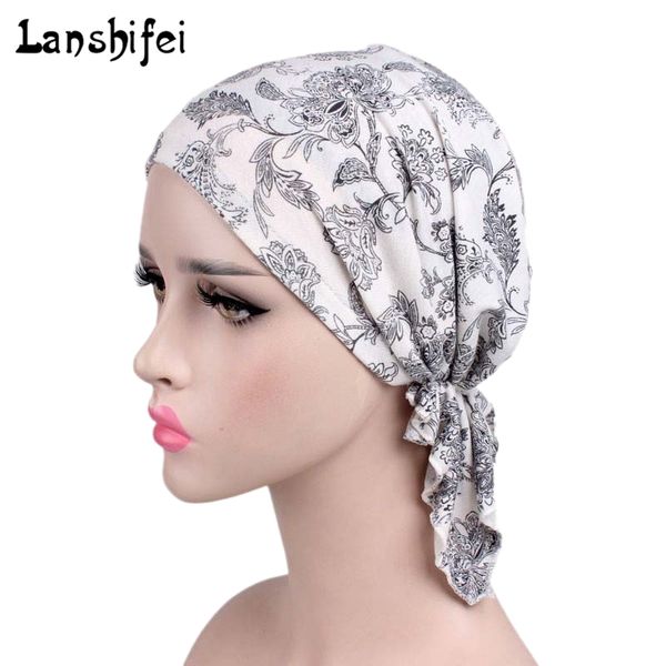 

2018 new women floral turban hat india cap hairnet muslims chemo cap flower fold beanies chemotherapy bonnet hat for ladies, Blue;gray
