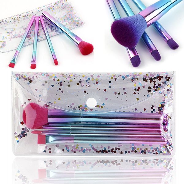 Set di pennelli per trucco sfumato 4 pezzi Manico per placcatura colorato Strumenti per la bellezza del viso Kit di pennelli per trucco per labbra in polvere per eyeliner con trousse