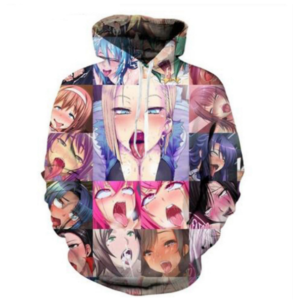 

wholesale--anime ahegao funny 3d print men women hoodies street wear casual hip hop pockets sweatshirt clothing zgxl01, Black