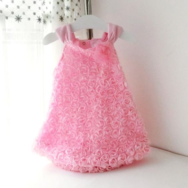 

summer style baby girls dress infantil sleeveless rosette flowers dresses princess baby girl suspender dress kids clothes, Red;yellow