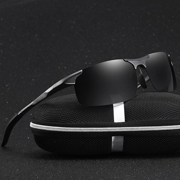 

2018 new men's aluminum-magnesium polarizing half-frame sunglasses men's classic sports glasses sunglasses men fashion, White;black
