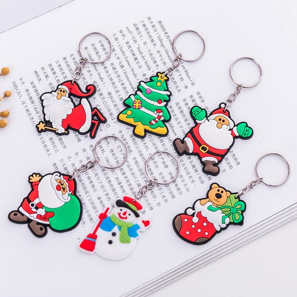 

new pvc santa claus/tree/socks/snowman keychains christmas gifts keyrings cute christmas tree charm key chian jewelry, Silver
