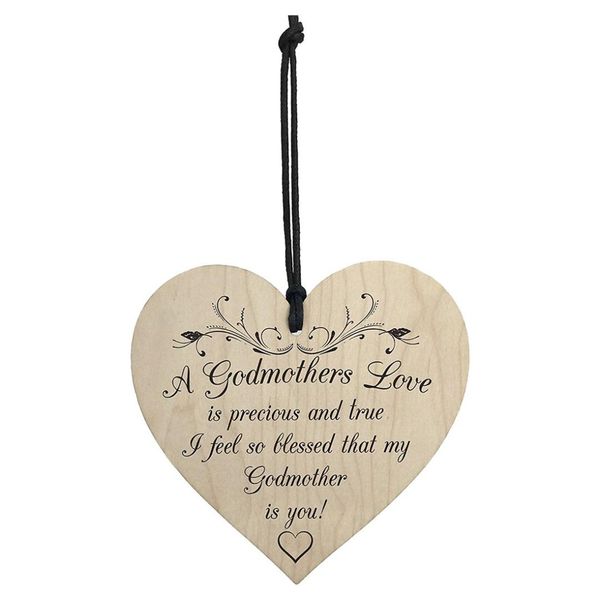 

blessed with godmothers love wooden hanging heart plaque sign mothers day gift present