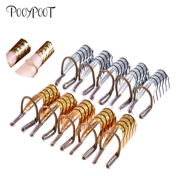 

pooypoot 5pcs nail forms c curved shape nail gel extension guide nails art tips french metal mold for builder gel styling tools, Black