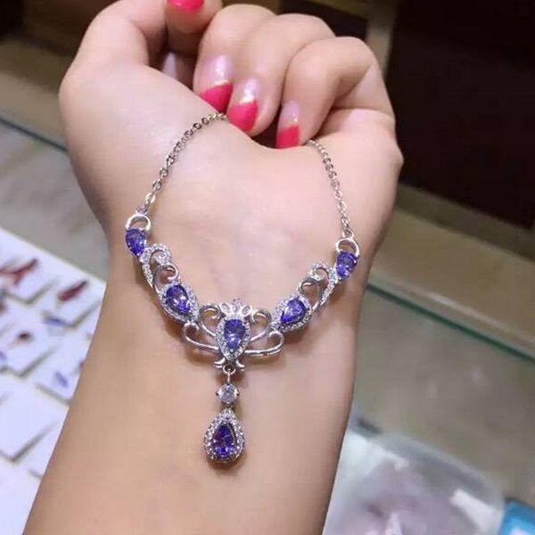 

fidelity natural 4*6mm tanzanite pendant necklaces s925 sterling silver crown fine jewelry for women party natural blue gemstone