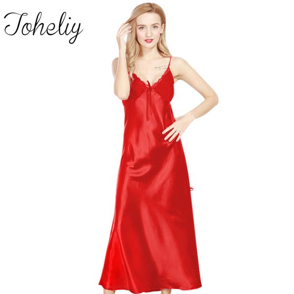 

long nightgowns women 2017 brand queenplus ladies faux silk split long dressing gowns summer woman lace sleep lounge, Black;red