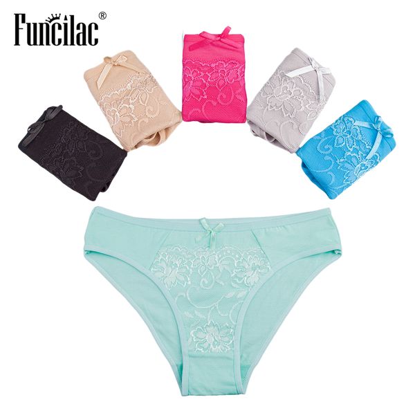 

funcilac panties for women lace women's underwear cotton underpants solid pants girls bow underwear women lingerie 5pcs/lot, Black;pink