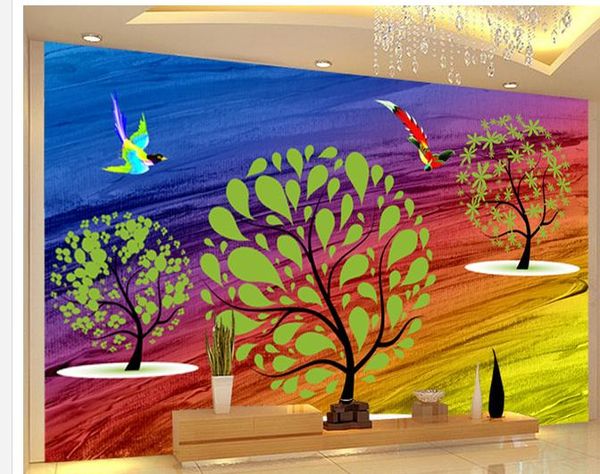 

stereo green abstract tree tv background wall 3d murals wallpaper for living room