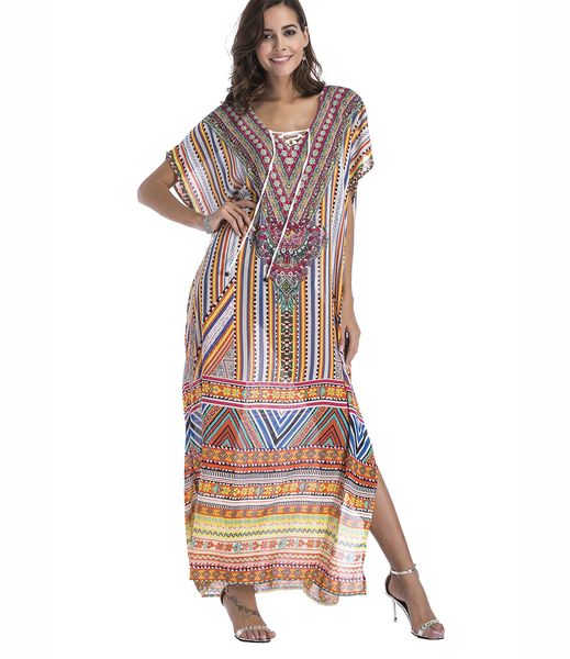 

chiffon beach blouses printing large size diamond dress 4310, Black;gray