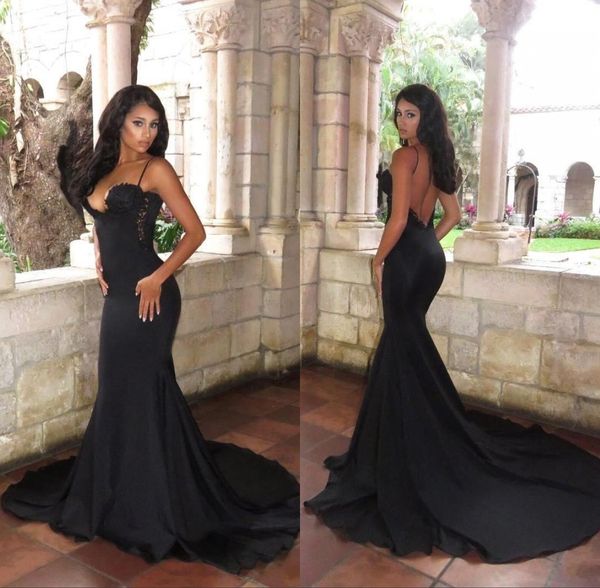 

арабский черный кружева русалка пром платья 2018 сексуальные спагетти спинки развертки поезд boho вечернее вечернее платье театрализованное, Black