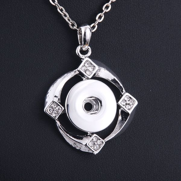 

new snap jewelry rhinestone 18mm snap button necklace with 60cm chains diy pendant necklace for women necklaces, Silver