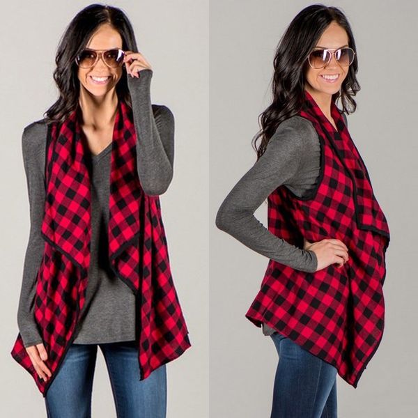 

celmia 2017 autumn women waistcoat vest coat casual loose grid plaids checks sleeveless jacket female cardigan outwear coat 3xl, Black;white