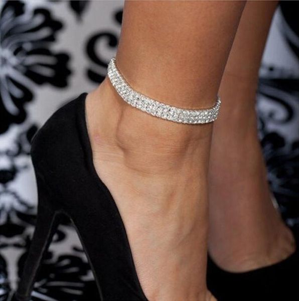 

three row rhinestone tennis ankle bracelet asahinew, Black