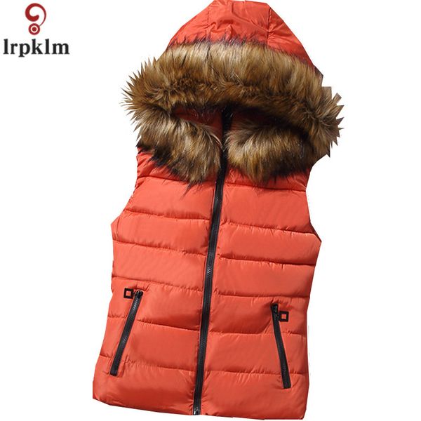 

ladies vest winter autumn waistcoat women sleeveless cotton padded jackets for female artificial fur collar thick vests lz919, Black;white