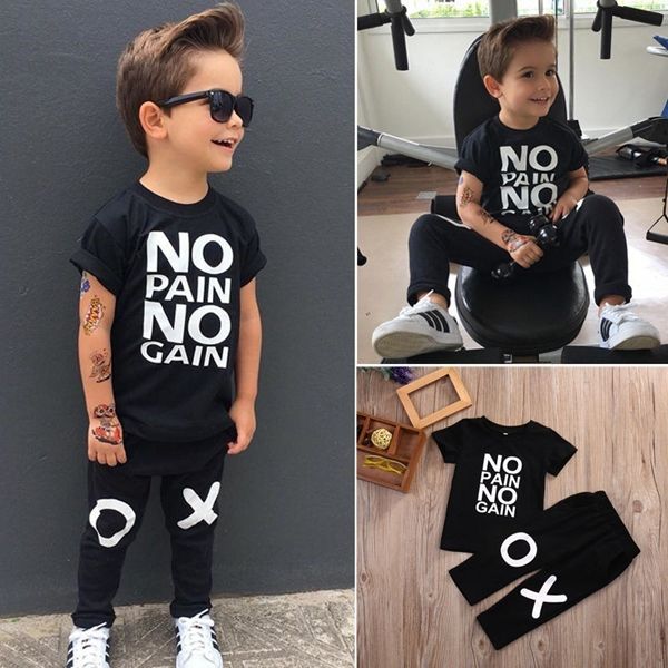 

New fashion summer toddler infant baby boys letter printed T-shirt +long pants 2pcs/set kids boy casual clothing outfits
