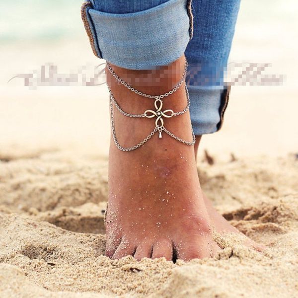 

new european and american hipster accessories women's fashion simple national retro chinese knot multi-layer water droplets lucky ankle, Red;blue